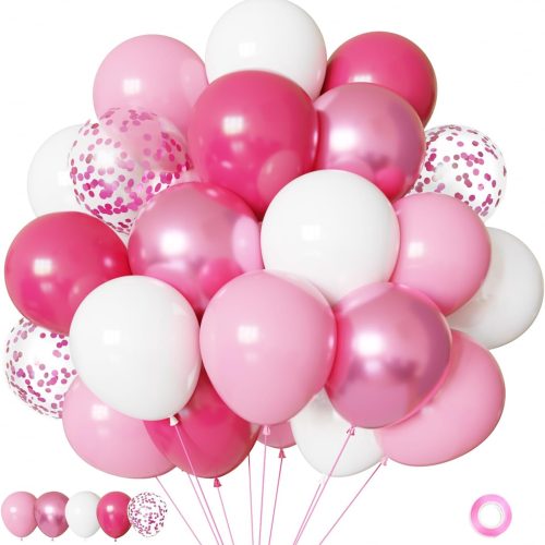 Pink and White Balloons Kit, 50pcs 12 Inch Light Pink Latex Balloon Pink Confetti Balloons for Birthday Wedding Baby Shower Party Decorations