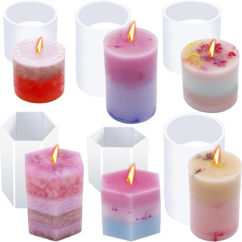 1 EuTengHao Cylinder & Hexagon Candle Silicone Resin Mold for Scented Candle, Soap - Reusable, Fashionable & Easy Release for DIY Crafts, Home Decoration, Holiday Gifts (6 Packs)