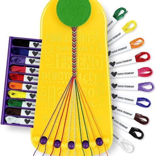 Choose Friendship Bracelet Making Kit – 20 Pre-Cut Threads, Portable Loom with Storage, Makes 8 Bracelets, Craft Gift for Kids Ages 8+, Yellow “Pineapple”