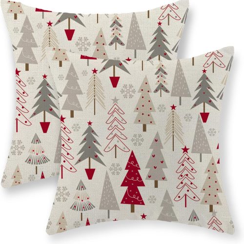 Christmas Pillow Covers 18x18 Set of 2 Christmas Decor Linen Pillowcase Geometric Colorful Christmas Tree Throw Pillows Winter Farmhouse Holiday Decorations Cushion Covers Couch Home Sofa