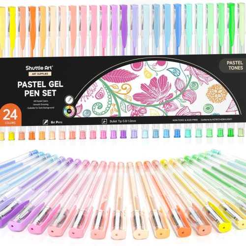 Shuttle Art Pastel Gel Pens, 24 Pastel Milky Colors Gel Pen for Black Paper, Adults Coloring Books Drawing Doodling Crafts Scrapbooking Journaling