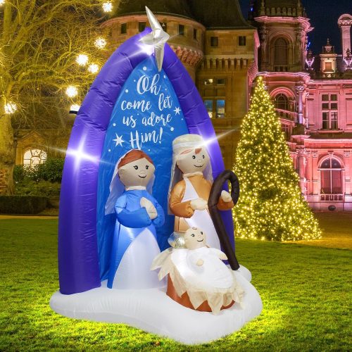 1 6Feet Inflatable Jesus Nativity Scene Outdoor Christmas Decoration with LED Lights,Indoor Outdoor Holiday Nativity Set Decor Easy to Install and Store Ideal for Lawn Garden Entryway Christmas Parties