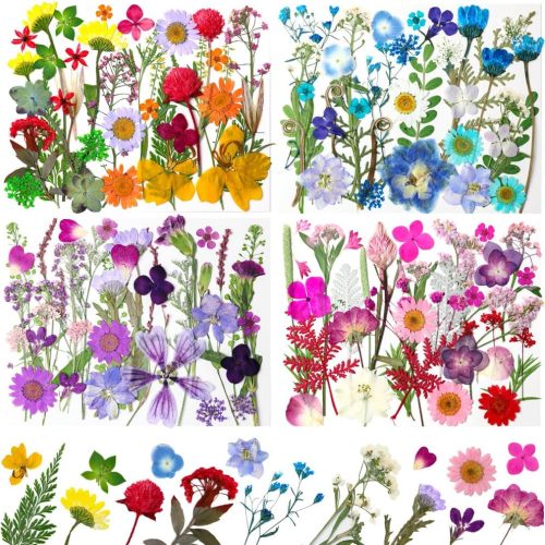 1 140Pcs Dried Pressed Flowers, Natural Dried Flowers Bulk with Dried Leaves for Resin, Mixed Color Dried Flowers for DIY Crafts, Epoxy Resin, Candle Making, Jewelry, Floral DIY Art, DIY Supplies Kits