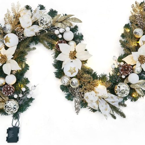 6ft Battery Operated Christmas Garland with 20 LED Lights & Timer, Pre-Lit Artificial Garland for Mantle, Staircase, Table, Indoor Outdoor Xmas Holiday Decor,Champagne