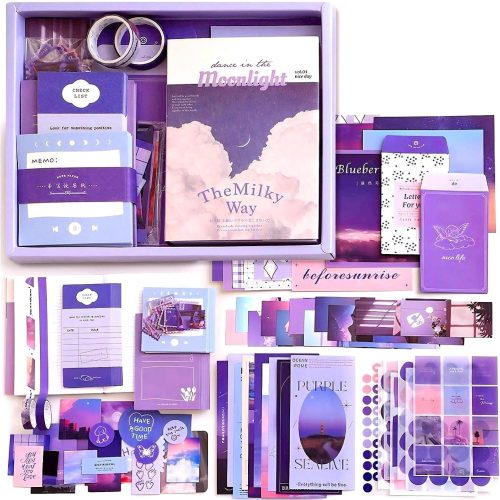 1 348 PCS Aesthetic Scrapbook Kit with A6 Grid Notebook, Bullet Junk Journals, DIY Gift Journaling Kit for Teen Girl Women (Moonlight)