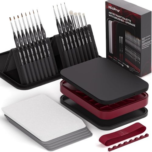 1 Professional Miniature Painting Kit, Stay Wet Palette & 16PCS Detail Paint Brushes Drybrush with Nylon Bag, 100PCS Pallet Paper, 4PCS Sponge, Mixing Paint Saver Palette for Miniature Model