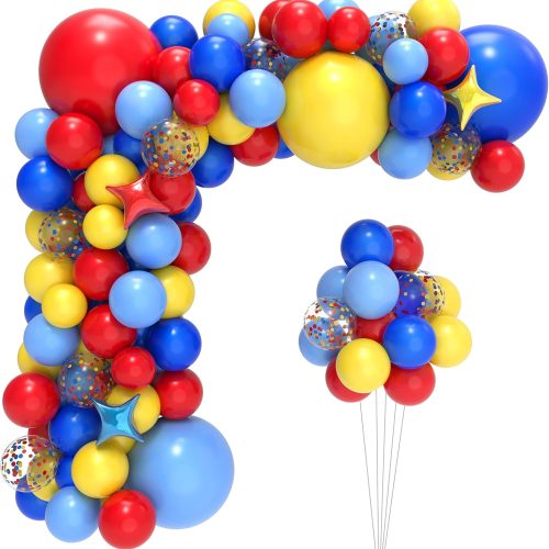 1 Carnival Balloon Arch Kit with 123pcs Red Blue Yellow Rainbow Latex Confetti Balloons for Birthday Party Decorations