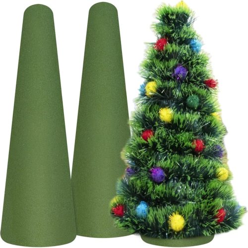 1 Floral Foam Cone, 2 Packs 11.8×3.93 inch Wet Green Florist Floral Block Flowers Arrangement Supplies for Craft Project and Christmas Party Decoration