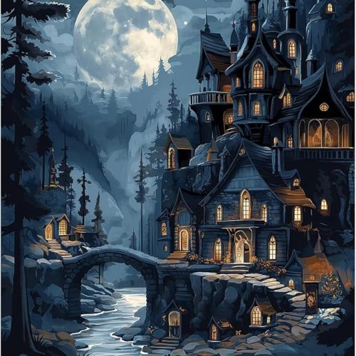 1 Paint by Numbers Kit for Adults, Paint by Numbers for Beginner Moonlit Castle, Paint by Number for Adults, Night Scene DIY Paint by Number for Gift Home Wall Decor 16x20 Inch