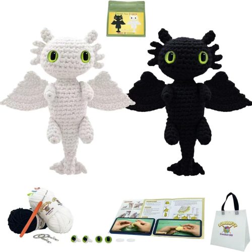 Beginner Crochet Kit-Crochet Animal Amigurumi Kit,Knitting & Crocheting Starter Kit for Adults & Teens,with Soft Yarn,Video & Book Instruction,Hook,Bag,Crochet Dragons as Gift for Kids