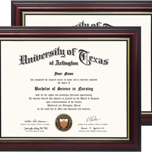 8.5x11 Certificate Diploma Frame,Solid Wood & UV Protection Acrylic,Cherry Finish with Gold Trim,2 Pack