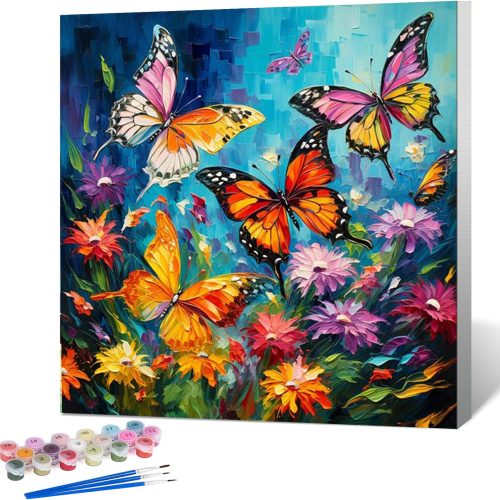 Framed Paint by Numbers Kit for Adults Beginner & Kids Ages 8-12, Butterfly Paint by Number with Frame, DIY Easy Acrylic Colorful Butterfly Painting by Numbers Kit on Canvas 10x10 inch
