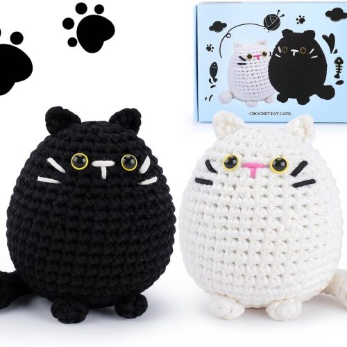 Crochet Kit for Beginners-2PCS Cat Crochet Kits for Adults Kids, Crochet Starter Kit with Step-by-Step Video Tutorials, Crochet Animals Kits DIY Craft Knitting Kit Learn to Crochet Kits for Adults