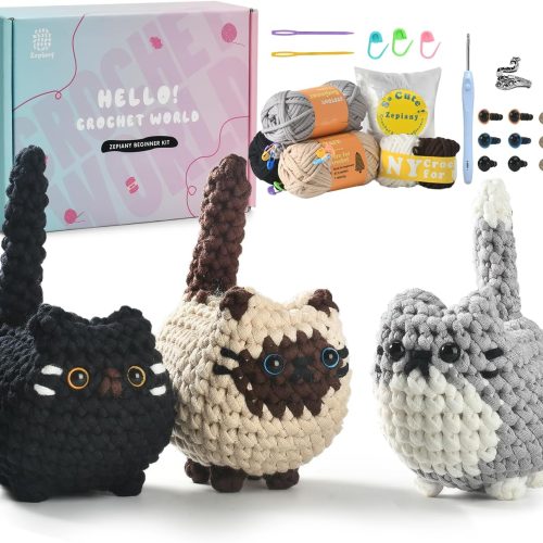 Crochet Kit for Beginners, Crochet Cat Beginner Crochet Kit for Adults, Amigurumi Crochet Animals Cat Crafts Crochet Kits, Easy Knitting Kit Christmas Gifts