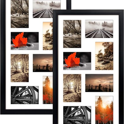 4x6 Black Collage Picture Frames Set of 2, 8 Openings Matted Collage Frame for 4x6 Pictures to Display 16 Multi Photos for Wall