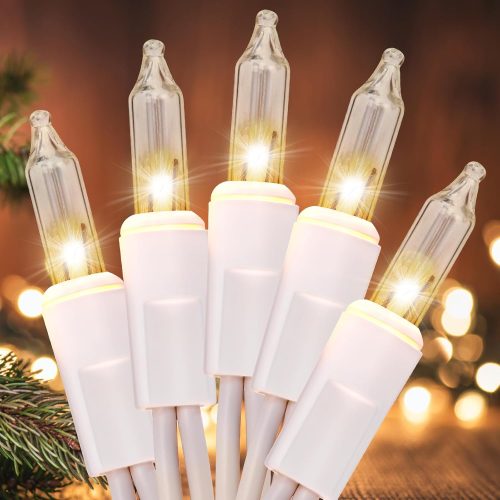 Christmas Lights 100 Count Clear White Wire UL Certified Connectable Warm White String Lights for Christmas Tree,Garland,Home,Patio, Wedding,Party,Festival Decor
