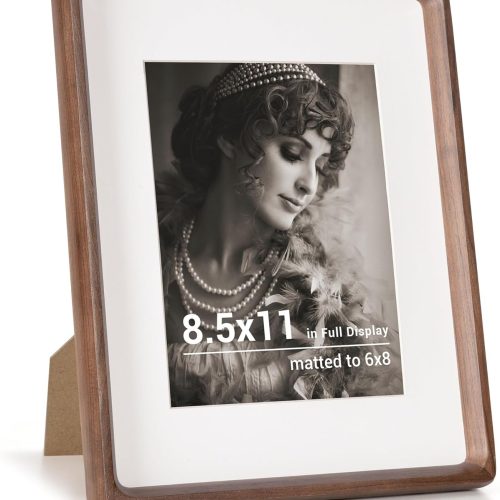 8.5 by 11 Picture Frame, USA-Sourced Walnut Wood Photo Frames with HD Tempered Glass, Handcrafted Rounded Corner 8.5 x 11 Wooden Frames Matted to 6x8 Photos, 8.5x11 Frame, Tabletop or Wall Display