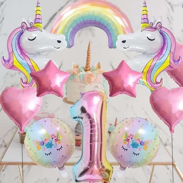 2 Unicorn Balloons Unicorn Birthday Party Decorations for Girls Foil Balloons Set Macaron and Rainbow Balloon Wedding Baby Shower Party Supplie (number 1)