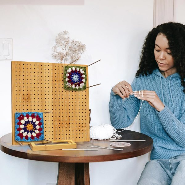 11.8" Blocking Board with 20 Steel Pins, Handcrafted Knitting Blocking Mat for Knitting and Granny Squares, Crochet Gifts for Crocheters