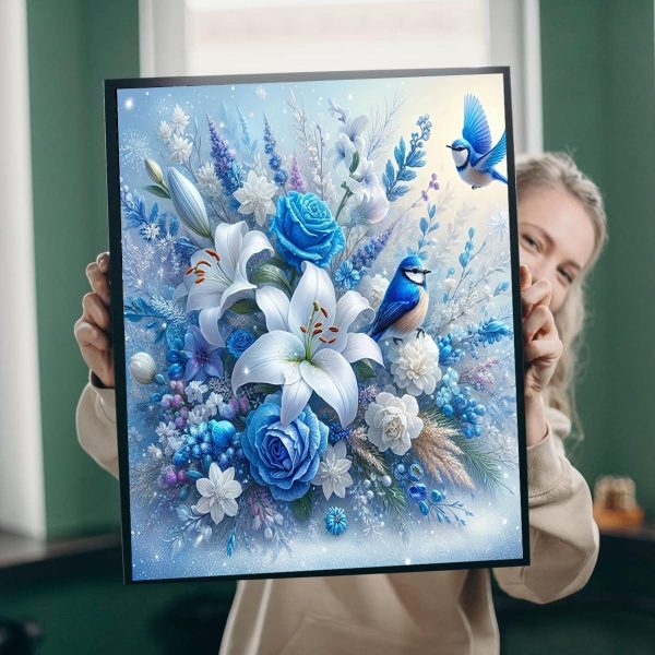 3 5D Diamond Painting Kits for Adult, Birds Flower Diamond Art Kits for Beginners, DIY Full Drill Floral Diamond Dot Gem Art Kits for Home Decor 12 x 16 Inch