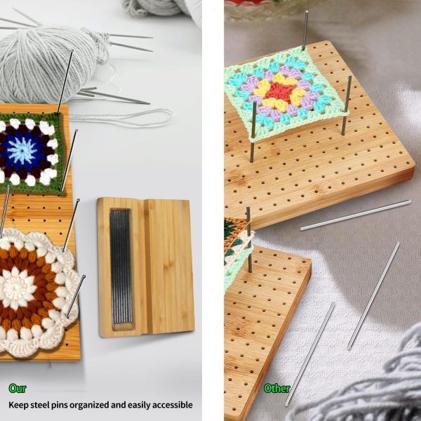 11.8" Blocking Board with 20 Steel Pins, Handcrafted Knitting Blocking Mat for Knitting and Granny Squares, Crochet Gifts for Crocheters