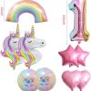 4 Unicorn Balloons Unicorn Birthday Party Decorations for Girls Foil Balloons Set Macaron and Rainbow Balloon Wedding Baby Shower Party Supplie (number 1)