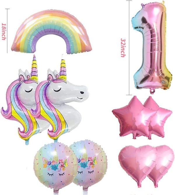 4 Unicorn Balloons Unicorn Birthday Party Decorations for Girls Foil Balloons Set Macaron and Rainbow Balloon Wedding Baby Shower Party Supplie (number 1)