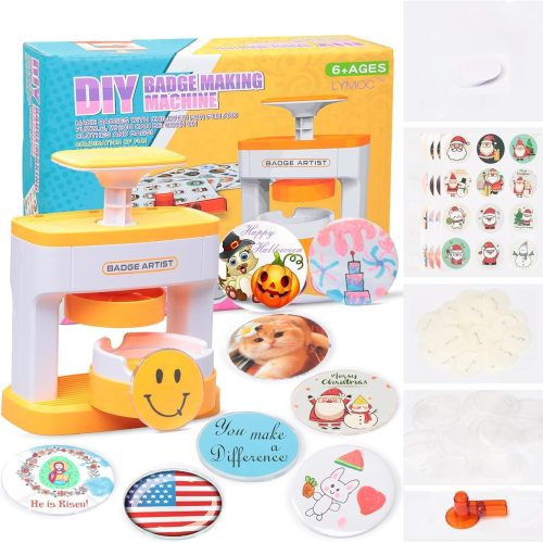 4 Badge Maker for Kids, 55 mm (2.16 inch) DIY Pin Button Maker Press Machine Badge Punch Kit with 48 pcs Button Parts Pictures Circle Cutter Present Installation-Free
