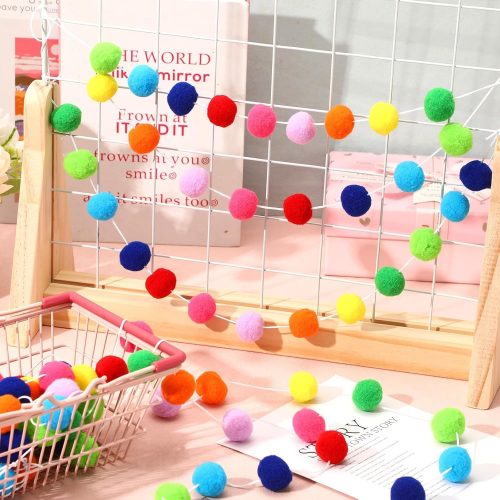 4 4 Pack 26.3 Feet Colorful Christmas Pom Pom Garland Decorations, 30 Balls Rainbow Felt Ball Garland Christmas Garlands Hanging Supplies for Xmas Tree Classroom Birthday Party Wall Decor
