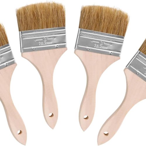 1 4Pack Household Chip Paint Brush 3inch Natural Bristles Wooden Handle Flat Brushes Set for Painting, Glue, Oil, Acrylic, Stain