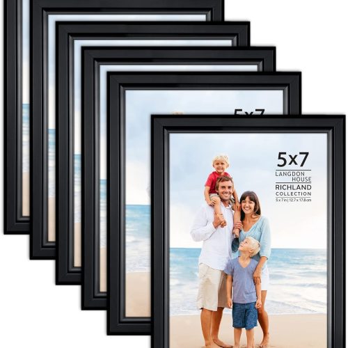 1 5x7 Picture Frames Set (Black, 6 Pack) Distinguished Edging for Classic Style, Richland Collection