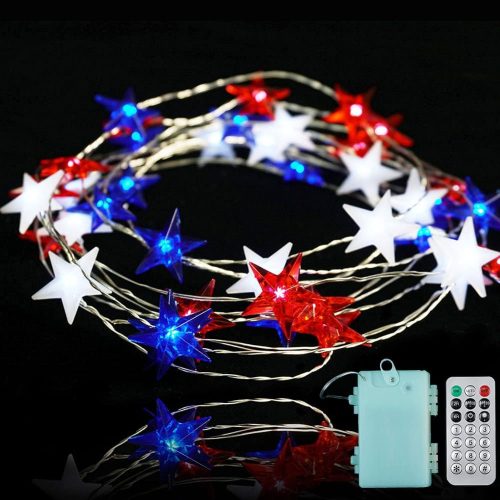 1 4th of July Decorations Battery Operated String Lights with Remote Timer 10 ft 40 LEDs Red White and Blue Lights for Home Patriotic Memorial Independence Day Fourth of July Decor