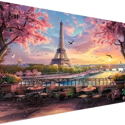 5D Large Diamond Art Painting,Eiffel Tower Diamond Art Kits for Adults,DIY Full Drill Crystal Rhinestone Arts and Crafts,Cityscape of Paris Art Painting with Diamond Home Wall Decor 27.5 X 15.7inch