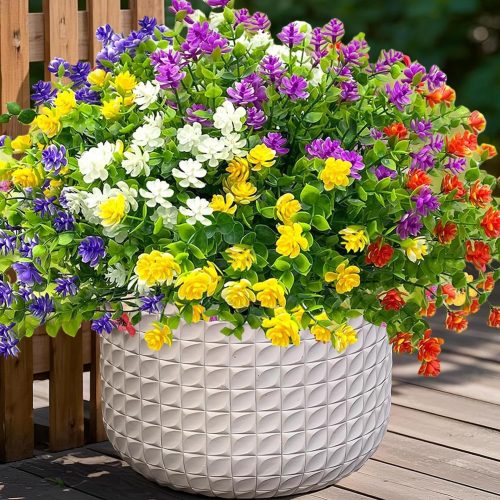 1 Colorful Artificial Flowers for Outdoors, 10 Bundles Realistic Spring Outdoor Fake Silk Flowers, UV Resistant Faux Flowers & Plants Outside for Porch,Pot,Window Box Filler Planter Decor(MixColors)