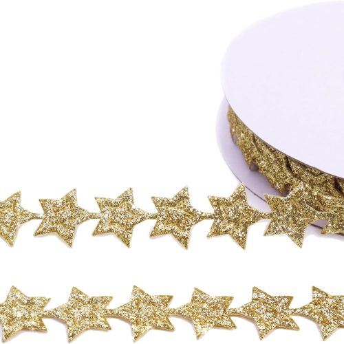 1 Glitter Star Ribbon Golden Star Sparkly Ribbon Trim Embellishment for Crafts Gift Wrapping Wreath DIY 1 Roll 20 Yards 0.8 Inch