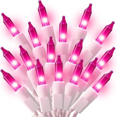 1 100 Count Mini Pink Lights String, 21ft Christmas Tree Lights UL Certified Pink String Lights for Room Valentine's Day Outdoor Porch Decor Birthday Celebrations Weddings Decorations