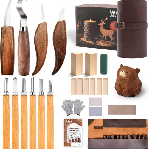 1 Wood Carving Kit for Adults & Beginners – 10 Knives (4+6) Whittling Kit, 8 Basswood Blocks, Complete Wood Carving Tools, Leather Holster, Wax & Instructions – Woodworking & Craft Kit