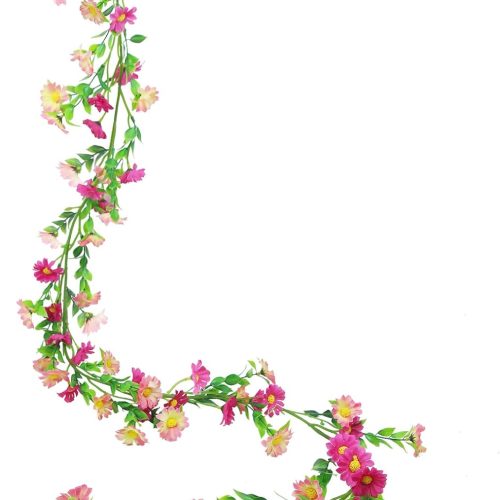 1 Artificial Daisy Flowers Vine Silk Flower Garland Spring Fake Flower Vine Hanging Ivy with Pink Daisy Flowers Green Leaves for Wall Party Wedding Arch Floral Decor Home Indoor Outdoor Ceremony