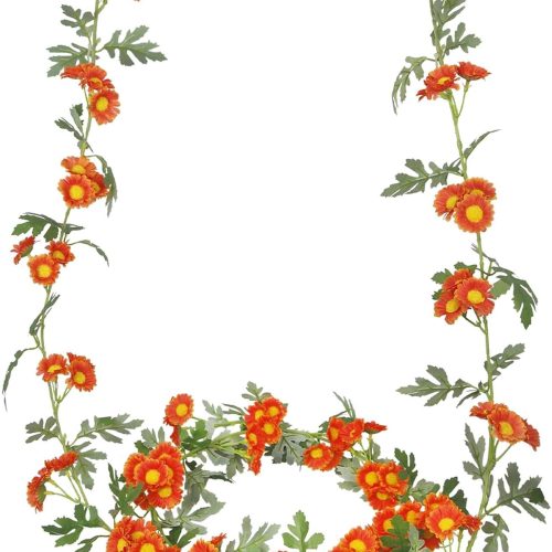 1 2 Pcs Wildflower Garland Spring Flowers Garland 12 FT Orange Artificial Daisy Flowers and Leaves Faux Floral Vine for Mantle Baby Shower Wedding Arch Porch Staircase Summer Decor