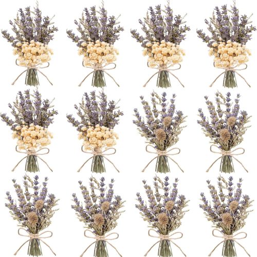 1 12pcs Lavender Bouquet, Mini Dried Flower Bouquet, Groom & Best Man Corsage. (Lavender)