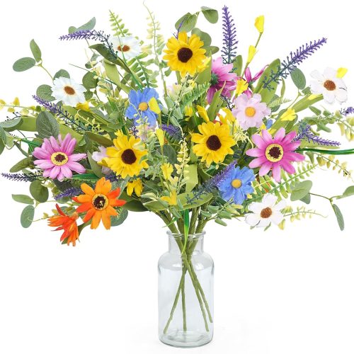 4 Bundles Artificial Daisy Flowers Bouquet, 20 Inch Fake Silk Spring Flowers Faux Wildflowers Floral Arrangements for Home Indoor Table Vase Wedding Party Decor (Colorful)
