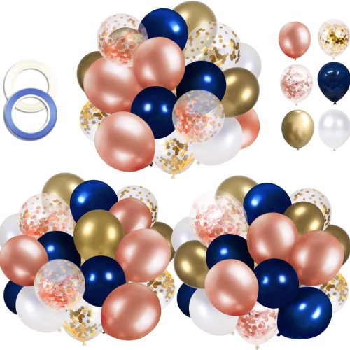 1 68 Pack Navy Blue Rose Gold Confetti Latex Balloons, 12 inch Birthday Balloons with 65 Feet balloon Ribbon for Birthday Party Wedding Graduation Bridal Shower Decorations