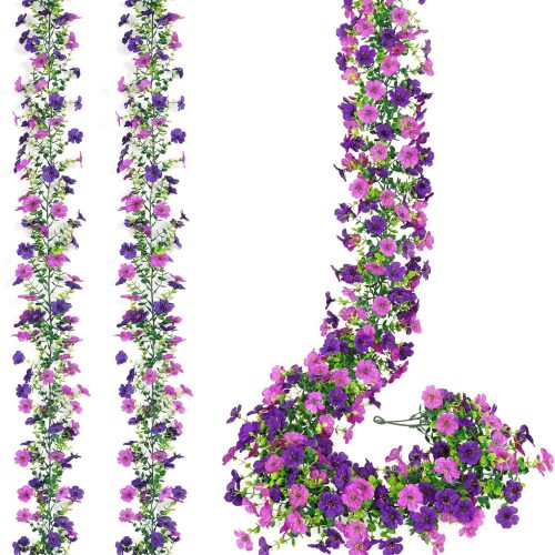 1 2 Pack Artificial Flowers Garland Ivy,Spring Summer Decor UV Resistant Fake Daisy Vines Floral Vine Silk Hanging Flower for Decor Home Garden Wedding Photo Booth Backdrop (Light Dark Purple)