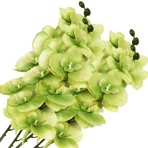 1 4 Pcs Silk Artificial Orchid Flowers Stem, 8 Heads Faux Phalaenopsis Flowers Branches 27.5'' Artificial Flowers Plants for Pots Vase Decor (Green)