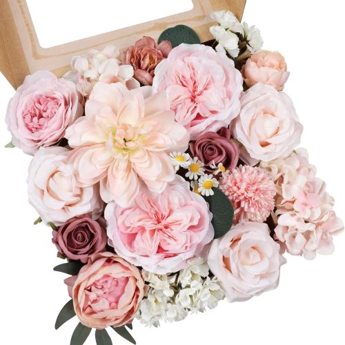 1 Pink Artificial Flowers Combo Silk Mix Peony Rose Hydrangea Daisy Fake Flowers w/Stem for DIY Wedding Bouquets Centerpieces Arrangements Table Decor Party Bridal Baby Shower Home Decor