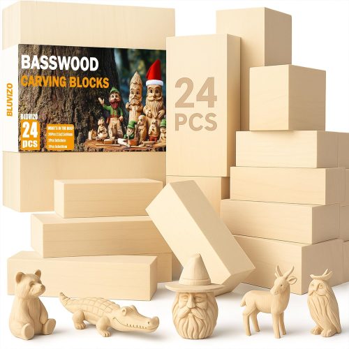 1 Basswood Carving Blocks 24PCS: Whittling Wood Blocks Wood Carving Kit with 3 Different Sizes - Soft Woodworking Blanks for Crafts Beginners Kids Adults