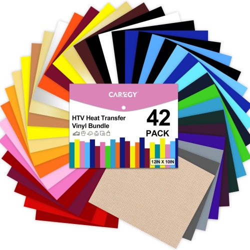 1 Heat Transfer Vinyl Bundle: 42 Pack 12" x 10" Sheets Iron on Vinyl, 30 Assorted Colors, Heat Transfer Vinyl for DIY T-Shirt