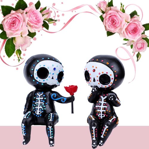 1 DYFCNP Sugar Skull Decor, Sugar Skull Couple Statue,Dia De Los Muertos Decor, Halloween Desk Decor,Day of The Dead Decorations for Home,Sugar Skull Figurine Gift for Women (A)