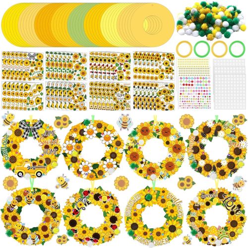 1 Hollowfly 48 Sets Sunflower Craft Kits DIY Spring Wreath Hanging Ornaments Make Your Own Paper Summer Craft with Bee Daisy Stickers for Home Summer Activities Party Favors