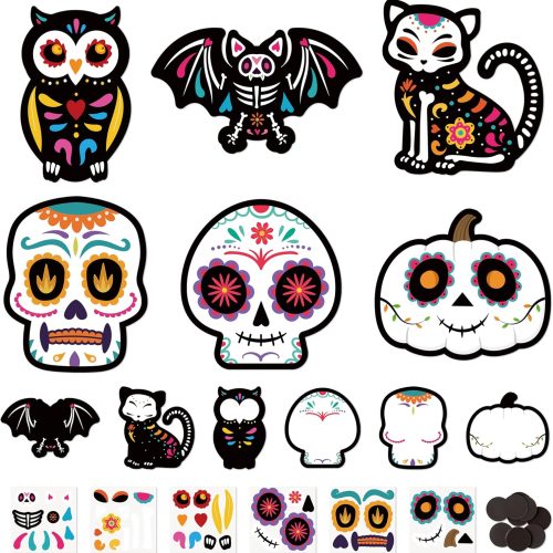 1 Haooryx DIY Day of The Dead Magnet Craft Kit - 30 Set Make Your Own Dia de Los Muertos Sugar Skull Decoration Sticker Craft Halloween Mexican Festival Party Supply Kid Art Project Bulletin Board Decor
